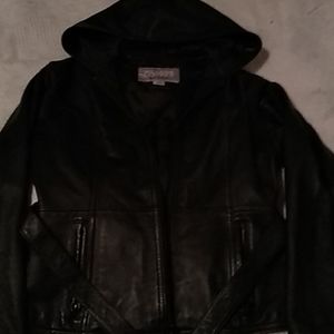 Black Leather Hooded Jacket